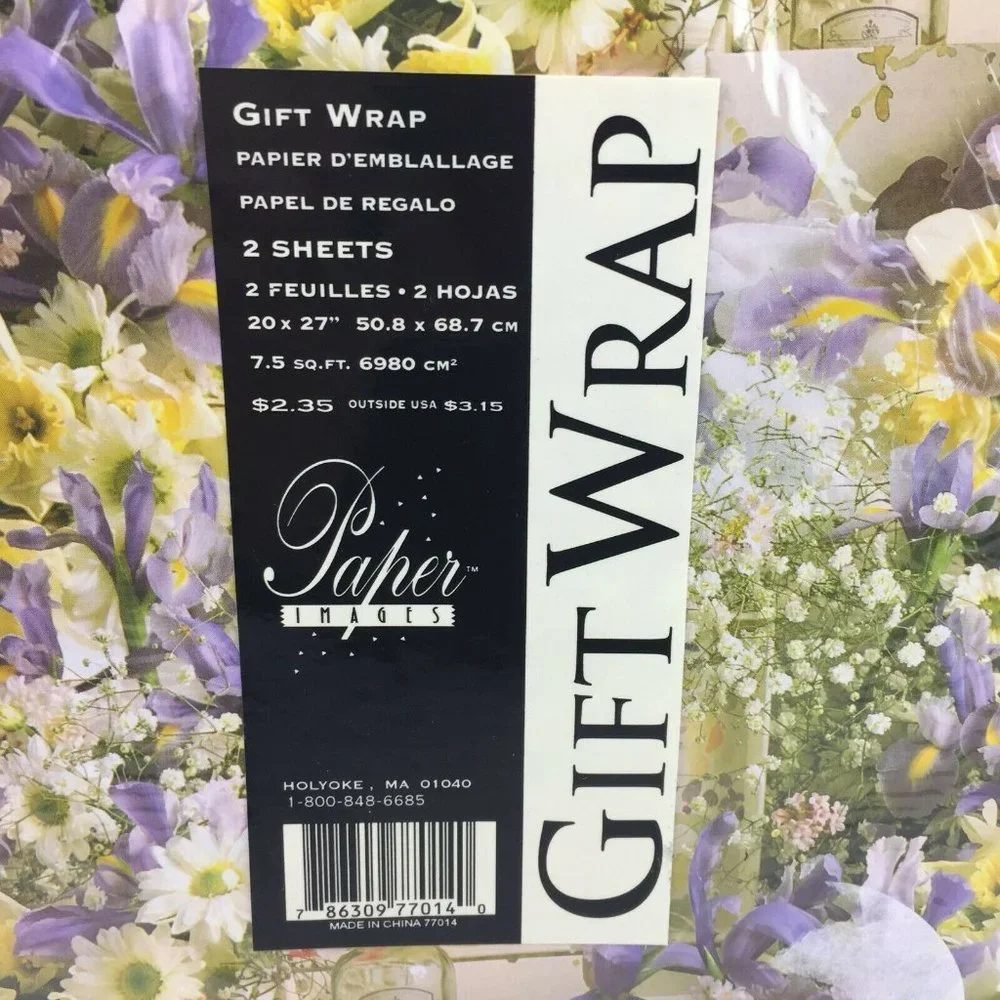 Paper Images Gift Wrap Yellow Purple Floral 2 Sheets 20